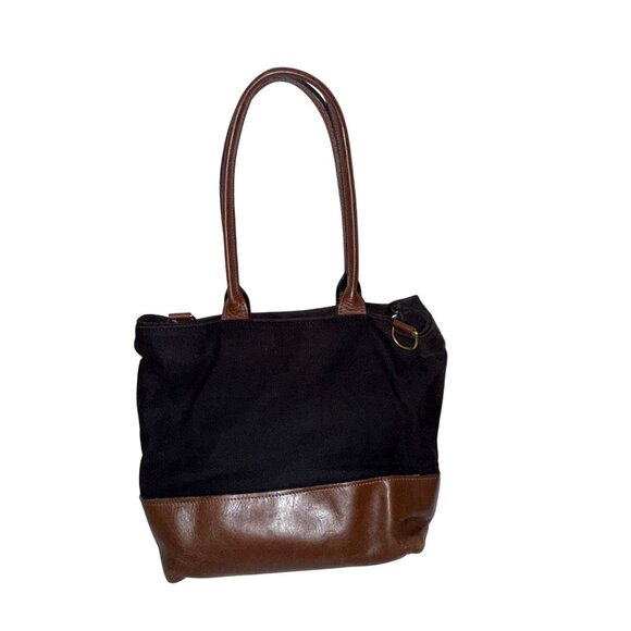 R. Riveter Black Canvas  Leather HM Tote Bag OTTO Adjustable Crossbody Strap USA - Picture 6 of 10